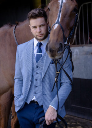 Cavani Baresi Sky Blue Check 3 Piece Suit Contrast Trousers