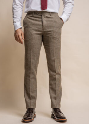 Cavani Gaston Sage Green Tweed Check Trousers Slim Fit