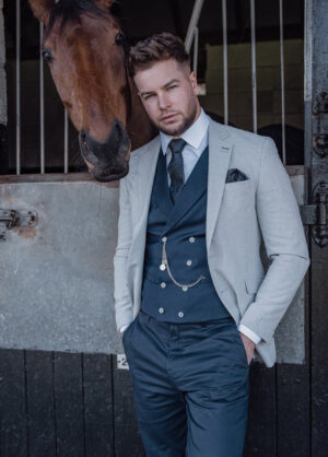 Cavani Furious Ivory 3 Piece Suit With Navy Waistcoat & Chinos