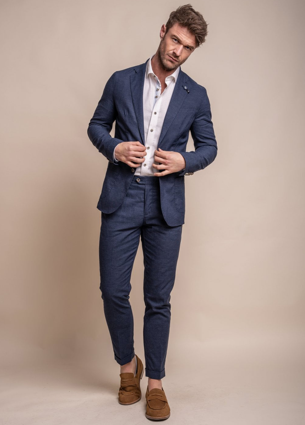 Cavani Alvari Navy Linen 2 Piece Slim Fit Suit