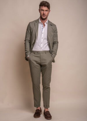 Cavani Alvari Sage Green Linen 2 Piece Slim Fit Suit