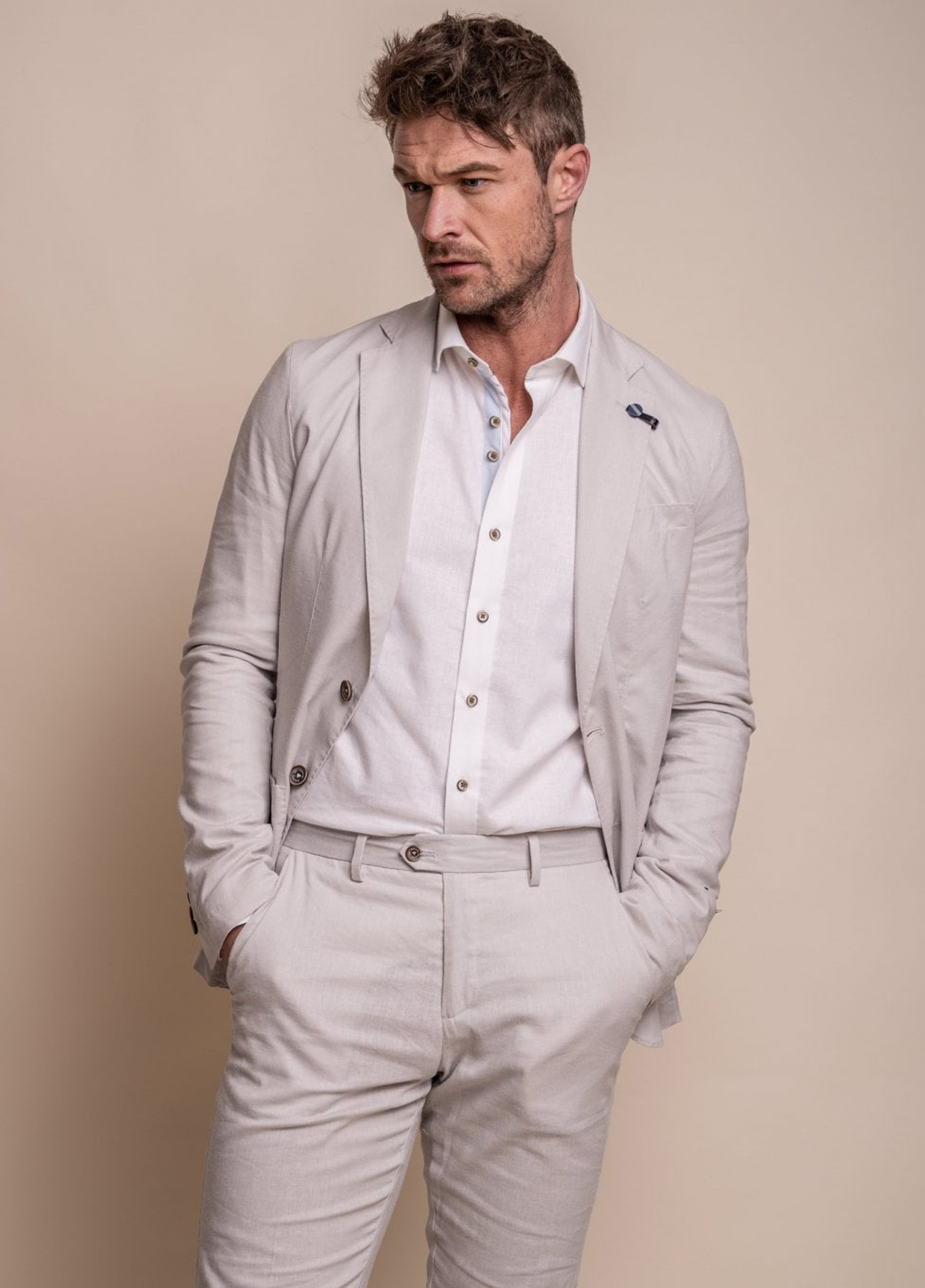 Cavani Alvari Stone Linen 2 Piece Slim Fit Suit - Image 2