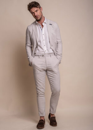Cavani Alvari Stone Linen 2 Piece Slim Fit Suit