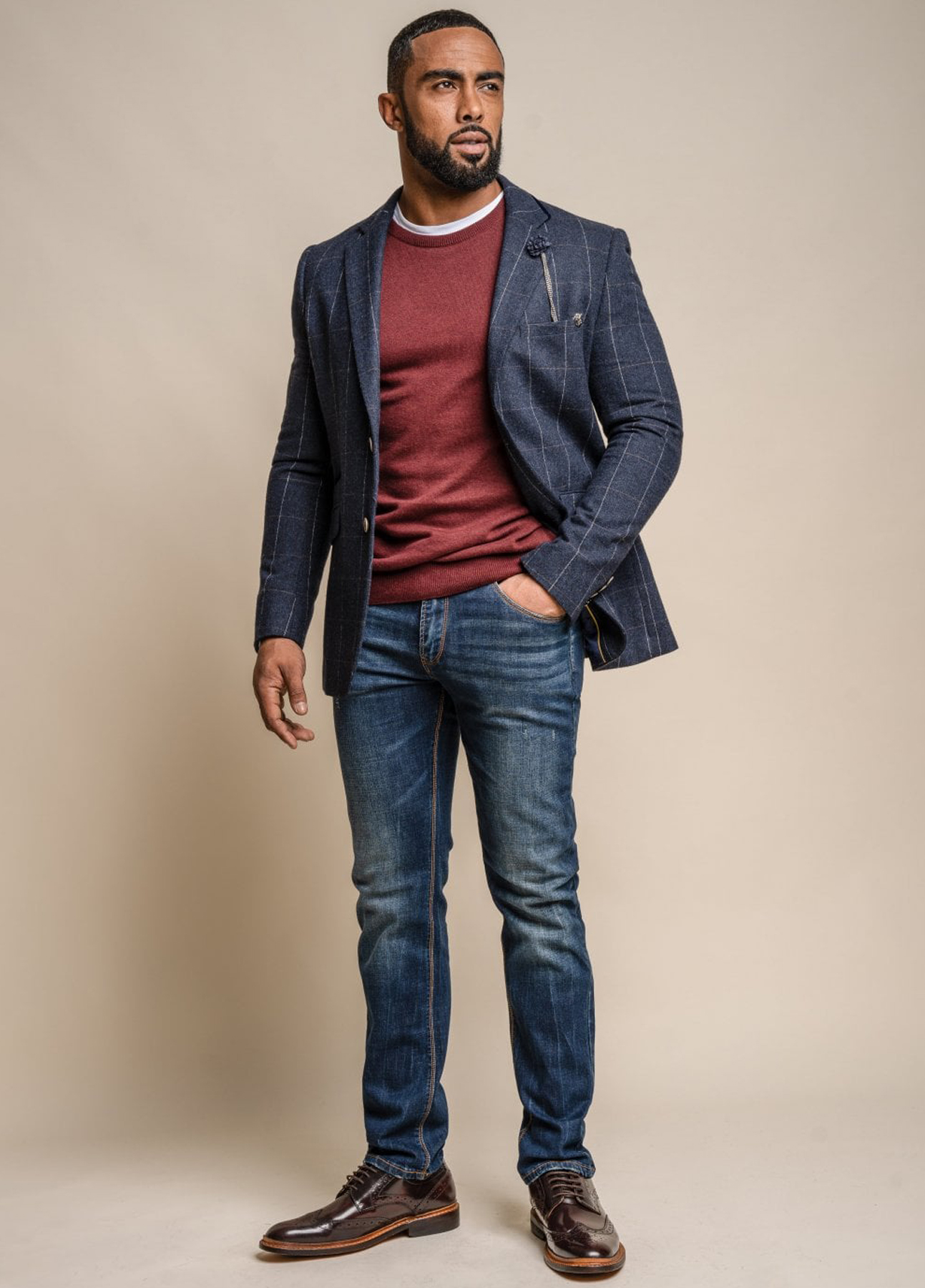 Cavani Angels Blue Tweed Check Slim Fit Blazer - Image 2