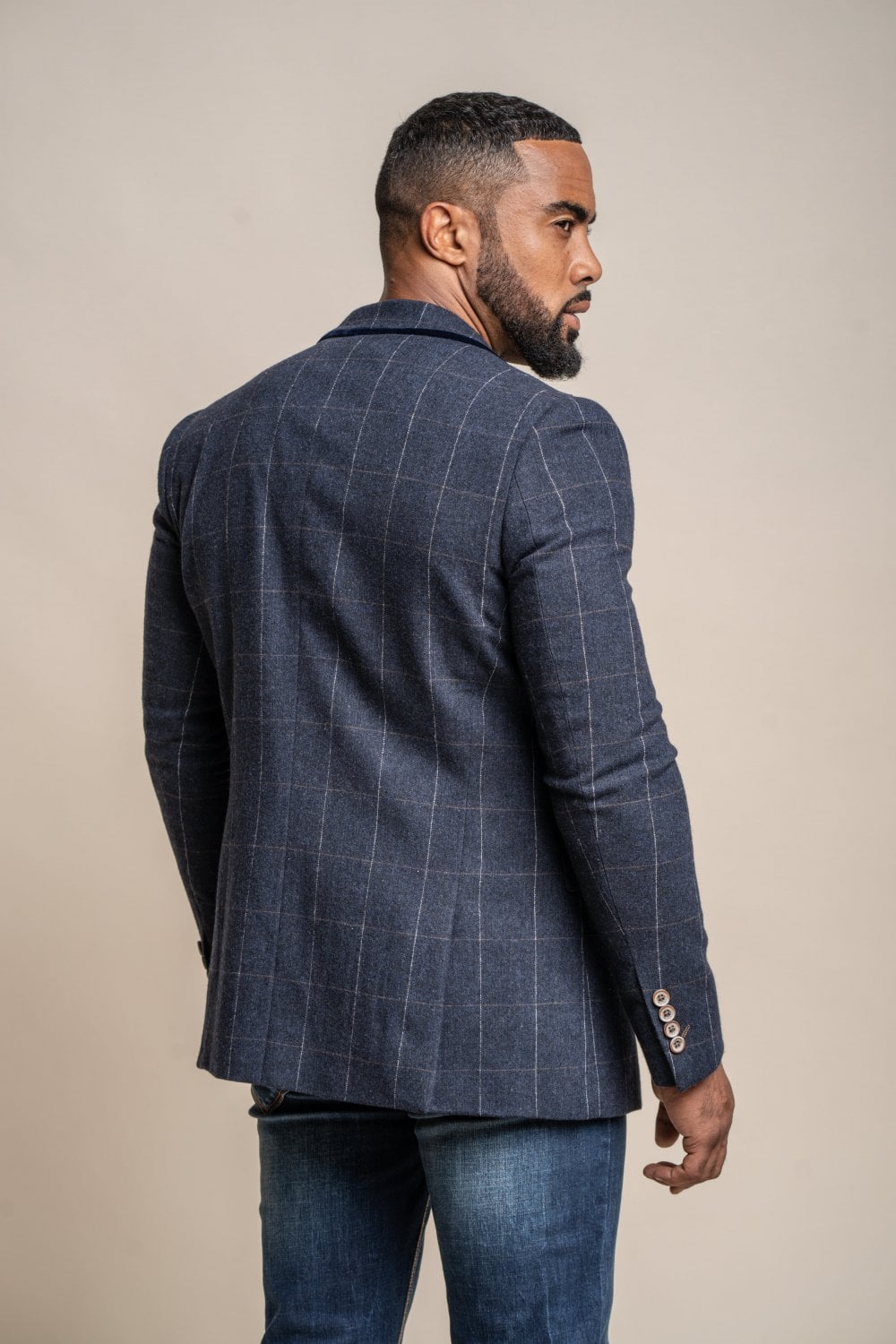 Cavani Angels Blue Tweed Check Slim Fit Blazer - Image 3