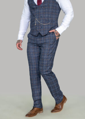 Cavani Bonita Blue Tweed Check Trousers Slim Fit