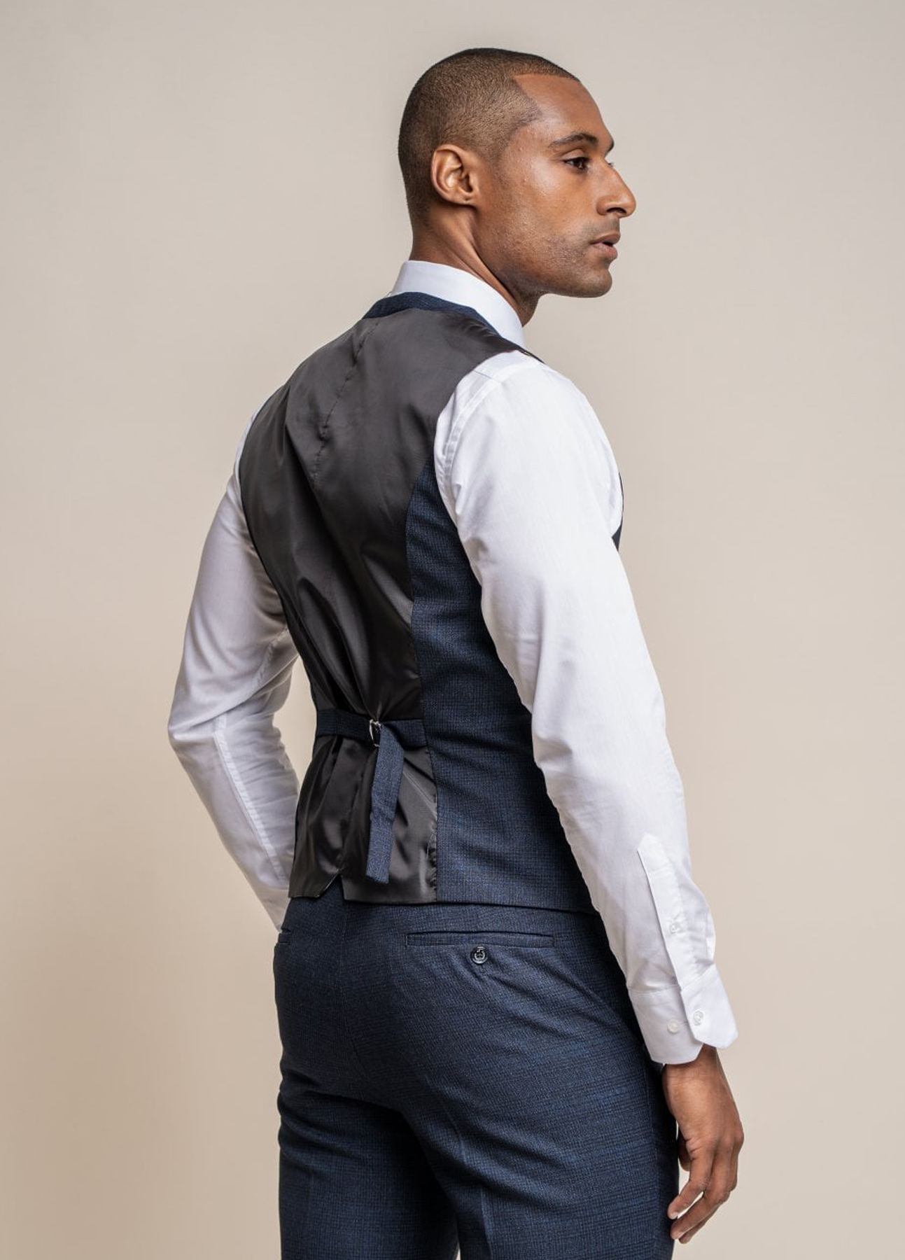 Cavani Caridi Navy Blue Check Slim Fit Waistcoat - Image 2