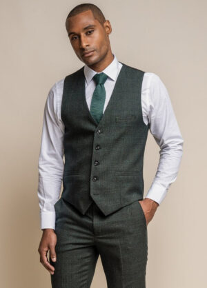 Cavani Caridi Olive Green Check Slim Fit Waistcoat