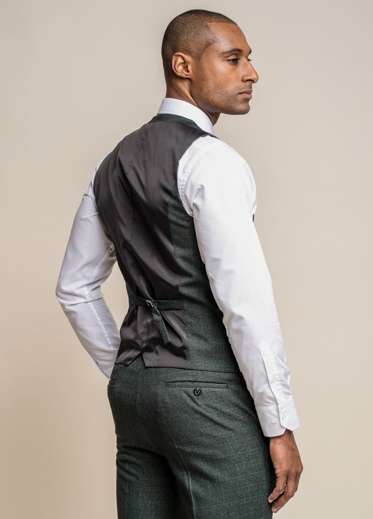 Cavani Caridi Olive Green Check Slim Fit Waistcoat - Image 2