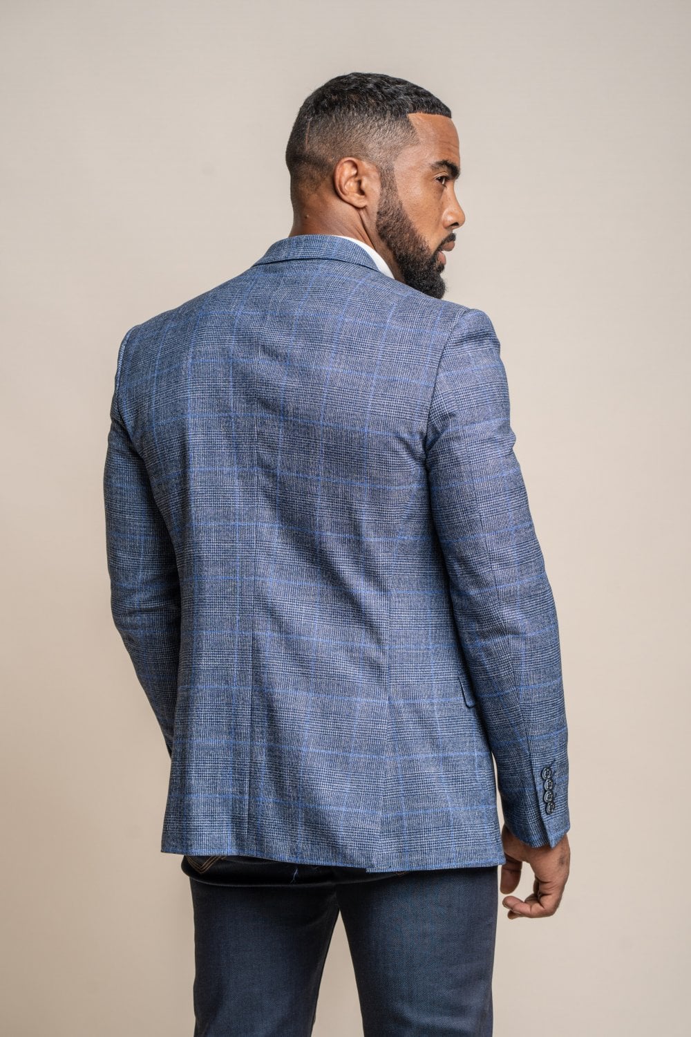 Cavani Phantom Blue Check Slim Fit Blazer - Image 3