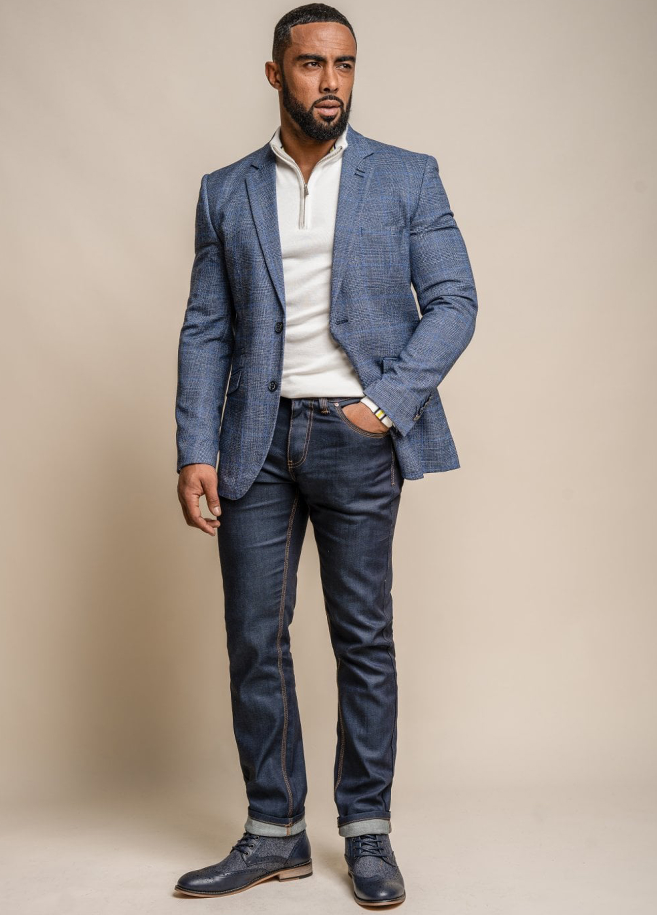 Cavani Phantom Blue Check Slim Fit Blazer - Image 2