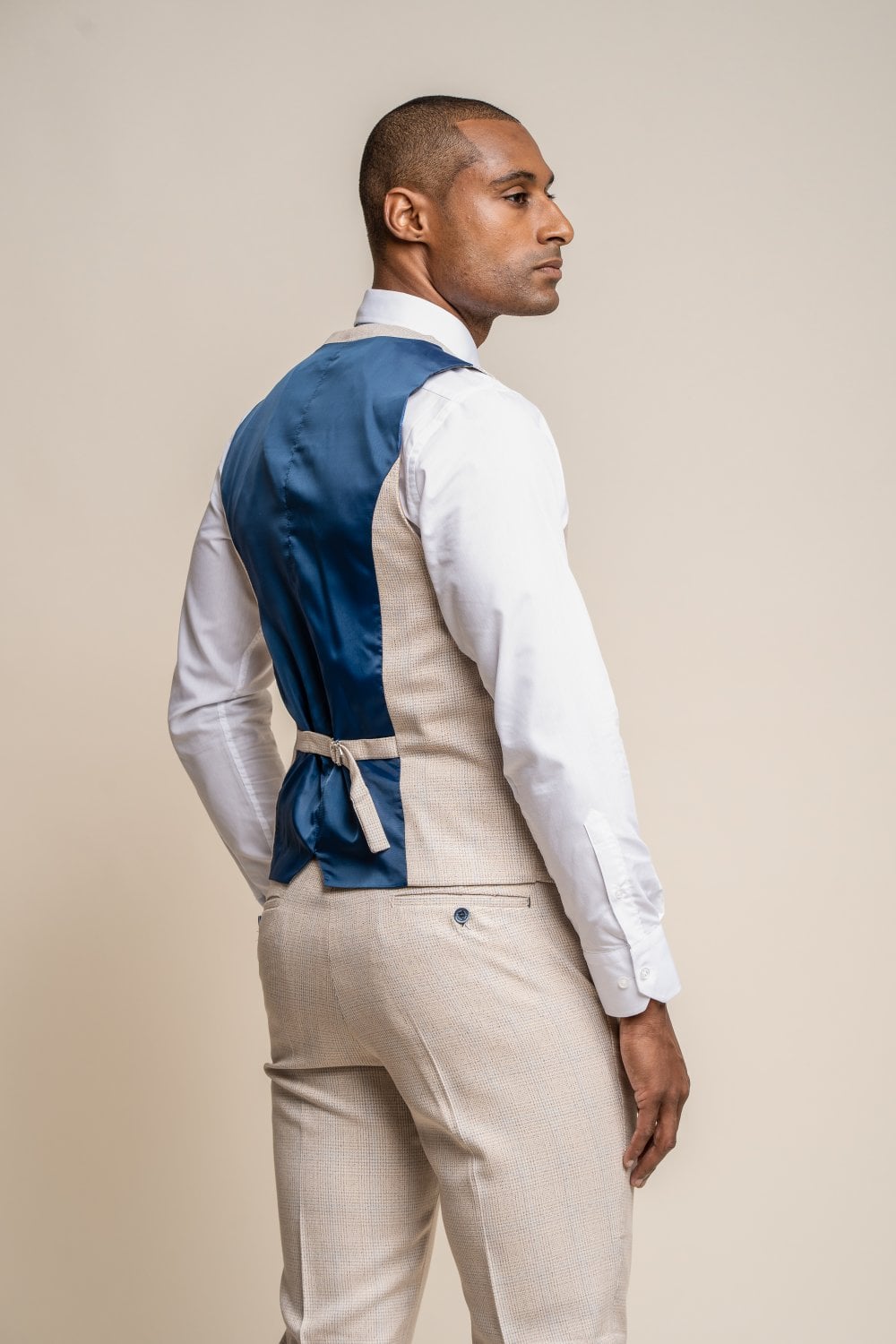 Cavani Caridi Cream Check Slim Fit Waistcoat - Image 4
