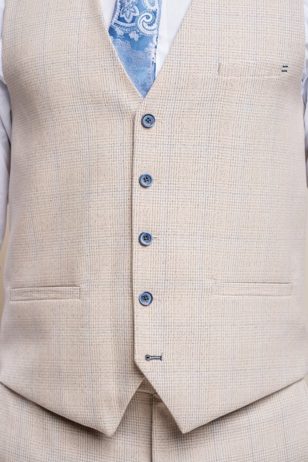 Cavani Caridi Cream Check Slim Fit Waistcoat - Image 3