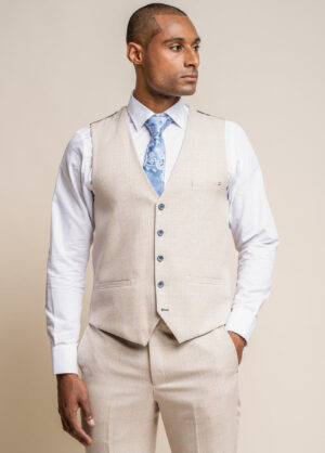 Cavani Caridi Cream Check Slim Fit Waistcoat