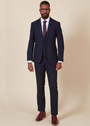 Marc Darcy Edinson Navy Wine Check Wedding 3 Piece Suit