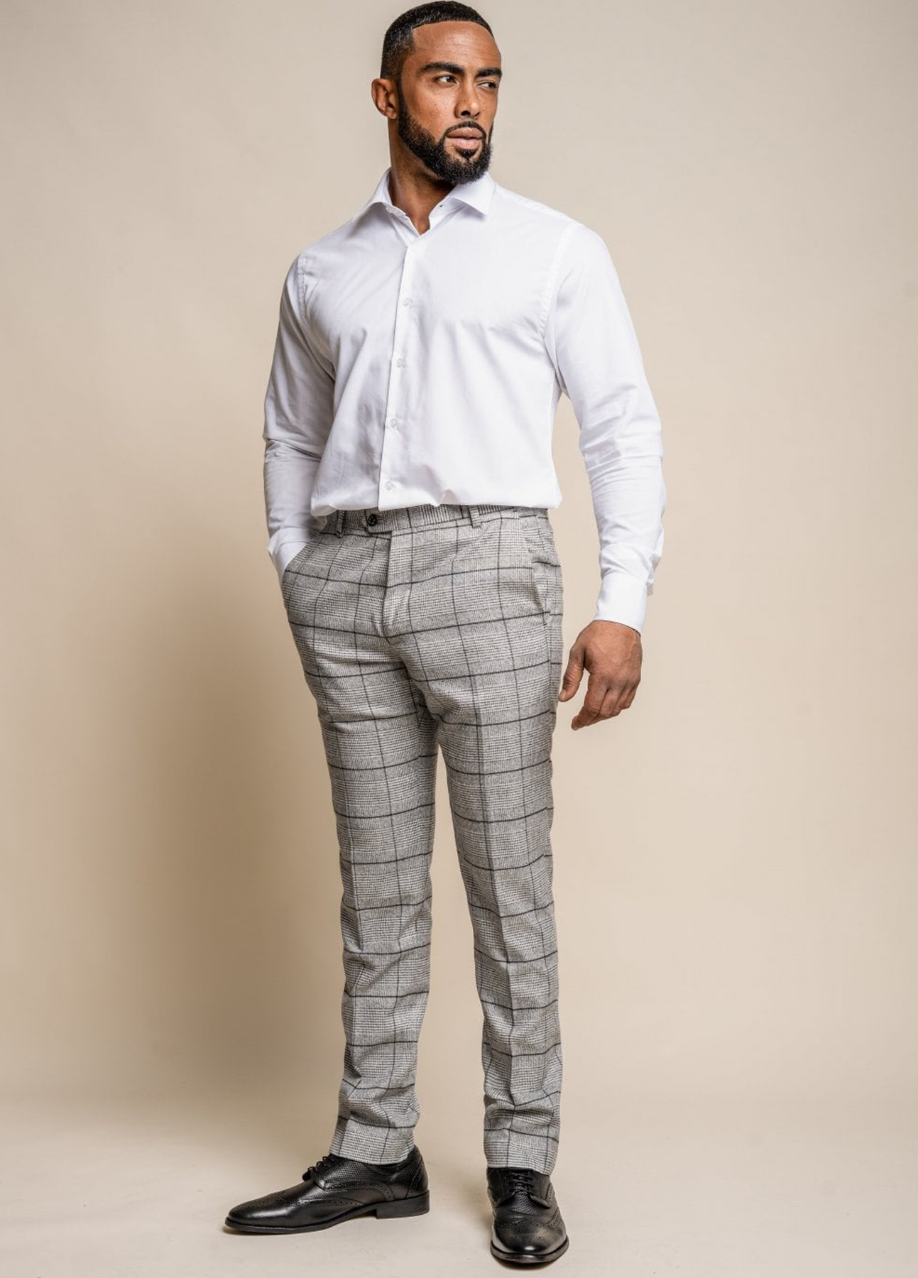 Cavani Ghost Light Grey Check Suit Trousers Slim Fit Size 34 - Image 2