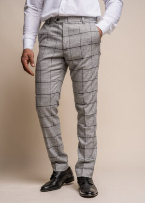 Cavani Ghost Light Grey Check Suit Trousers Slim Fit Size 34
