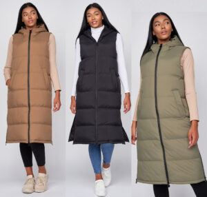 Womens Long Quilted Padded Gilet Hooded Bodywarmer