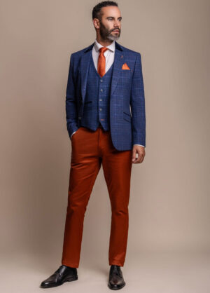 Cavani Kaiser Blue 3 Piece Contrast Suit With Rust Chino's