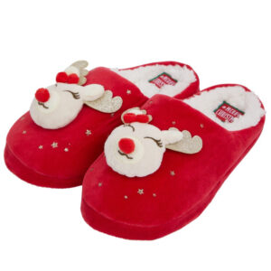 Womens Ladies Christmas Novelty Reindeer Red Slippers