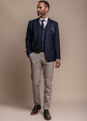 Cavani Caridi Navy 3 Piece Contrast Suit With Stone Chinos