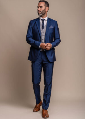 Cavani Blue 3 Piece Suit With Contrast Grey Waistcoat