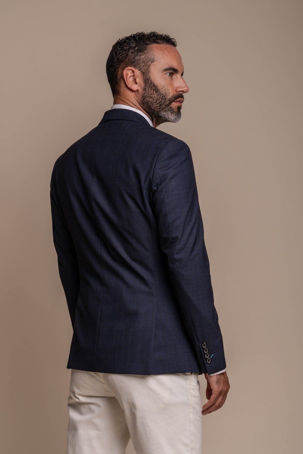 Cavani Seeba Navy 3 Piece Contrast Suit With Cream Trousers - Image 3