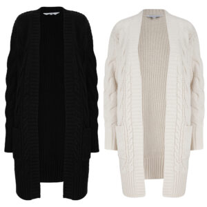 Womens Long Cable Knitted Longline Maxi Oversized Cardigan