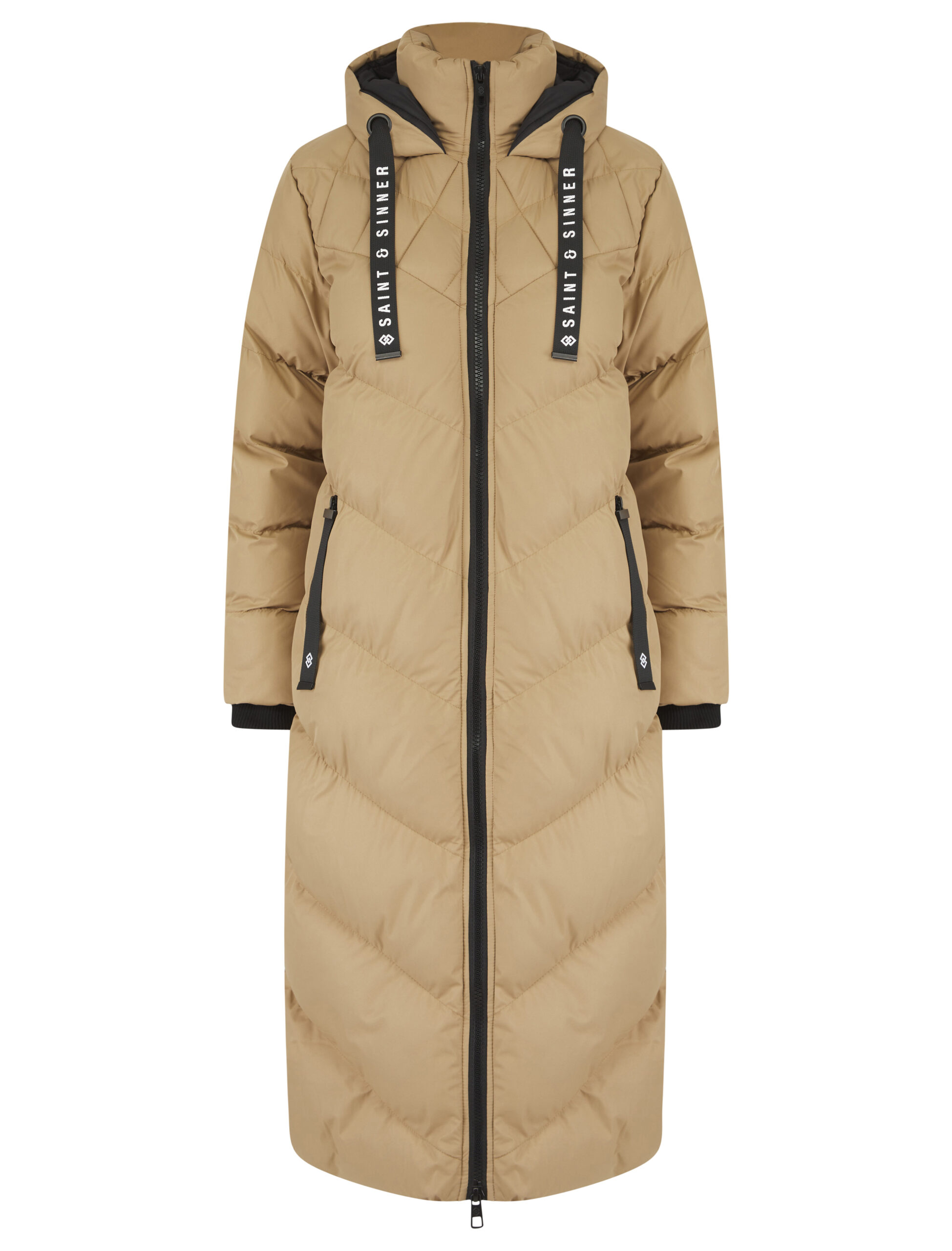 Women’s Long Oversized Padded Camel Hooded Winter Coat - Image 4