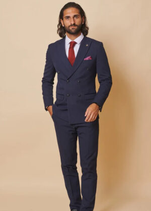 Marc Darcy Navy Blue Double Breasted Check 2 Piece Suit