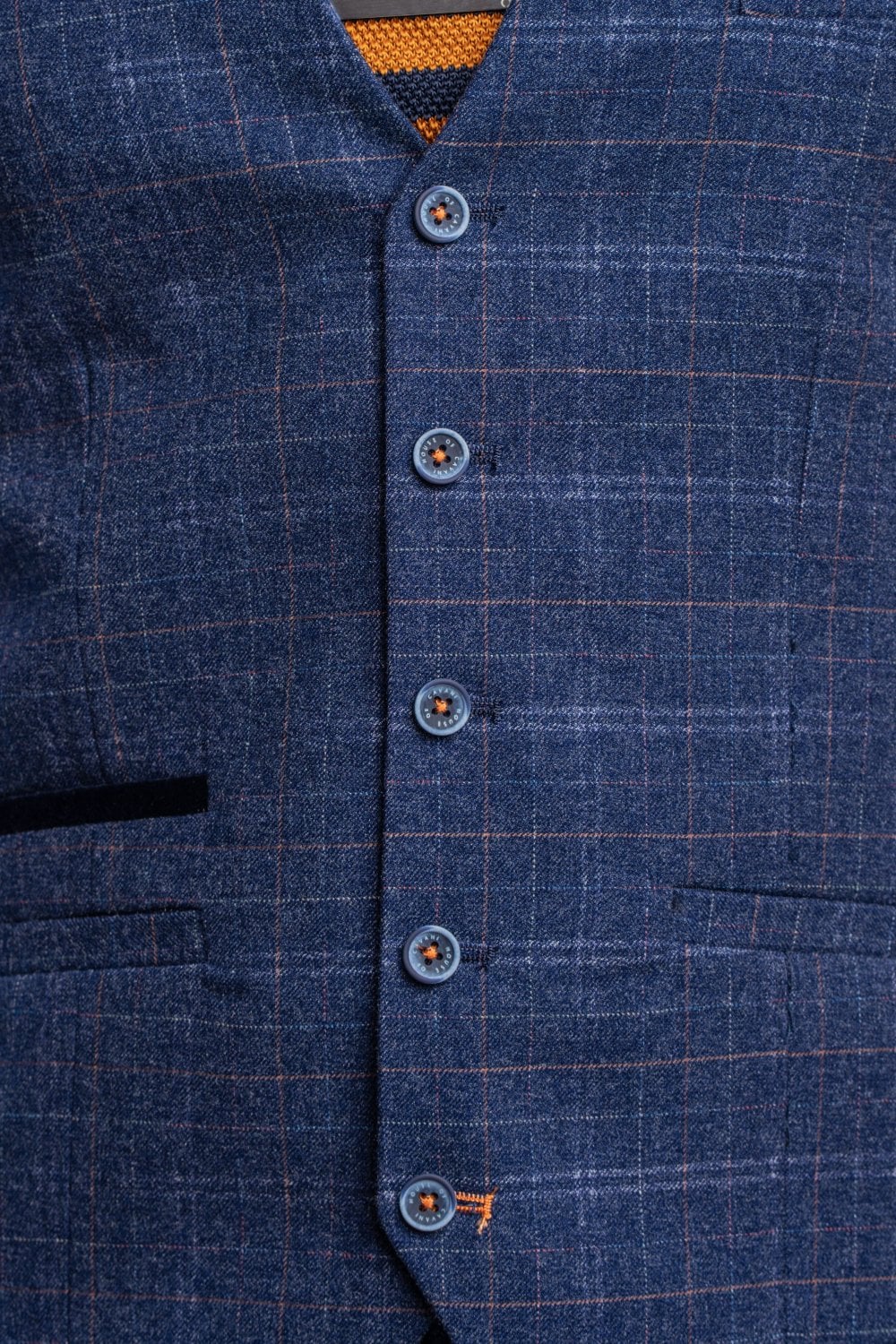 Cavani Kaiser Blue Tweed Check Slim Fit Waistcoat - Image 3