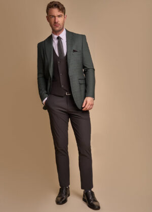 Cavani Olive 3 Piece Contrast Suit Black Waistcoat & Trousers