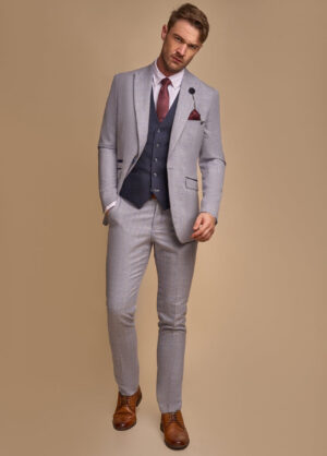 Cavani Sky Blue 3 Piece Contrast Suit With Navy Blue Waistcoat
