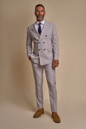Cavani Grey Double Breasted Slim Fit Formal Tailored 2 Piece Suit