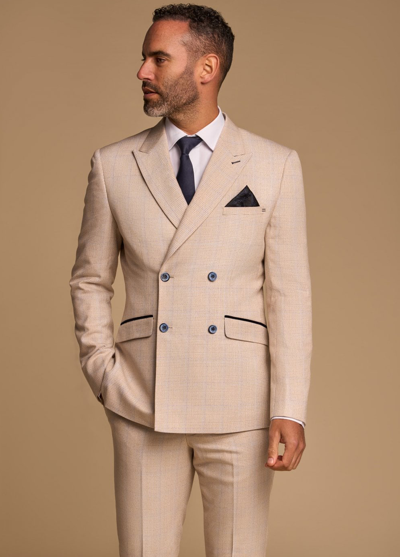 Cavani Caridi Cream Beige Double Breasted 2 Piece Suit - Image 2