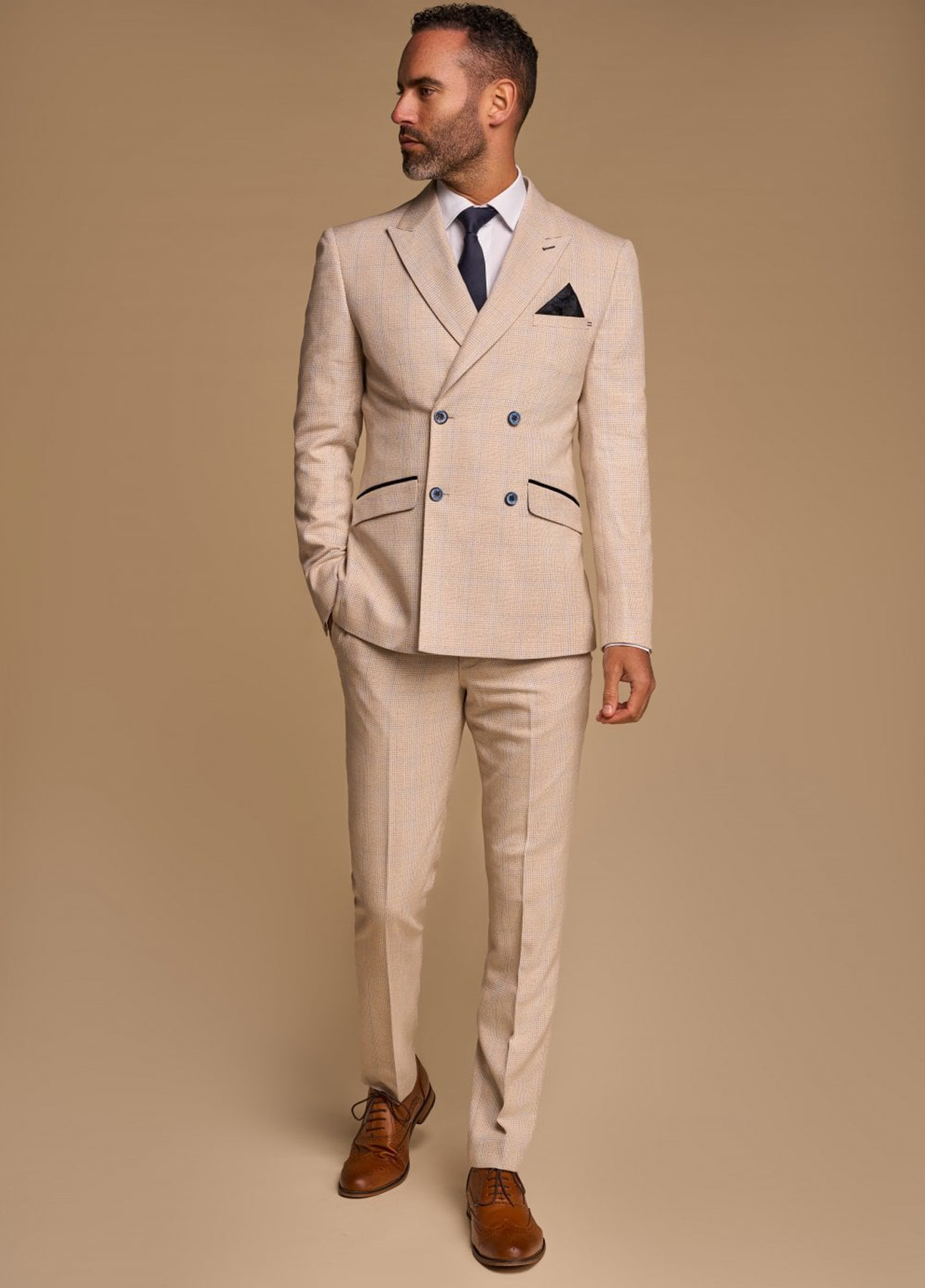 Cavani Caridi Cream Beige Double Breasted 2 Piece Suit