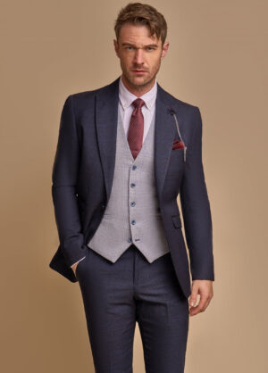 Cavani Navy Blue 3 Piece Contrast Suit With Sky Blue Waistcoat