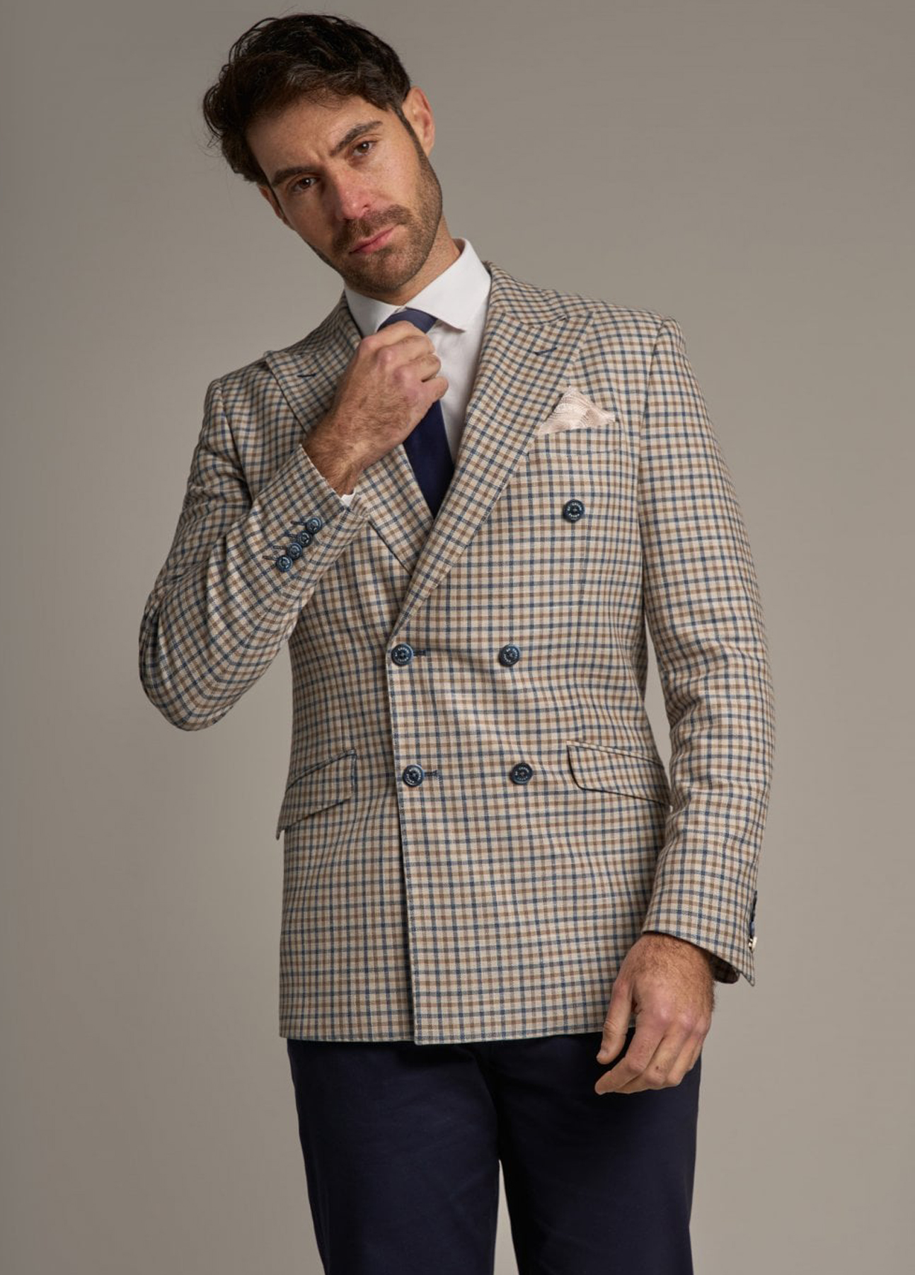Cavani "Sergio" Double Breasted Check Dinner Jacket Blazer - Image 2