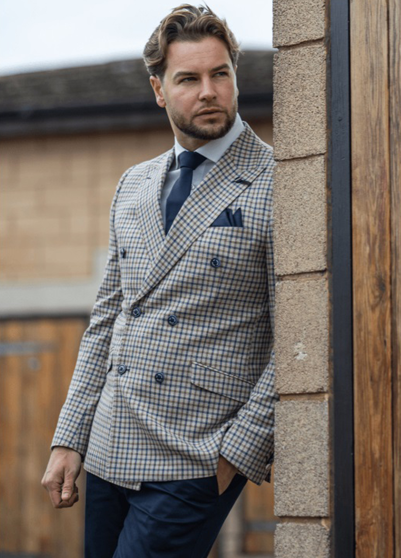 Cavani "Sergio" Double Breasted Check Dinner Jacket Blazer