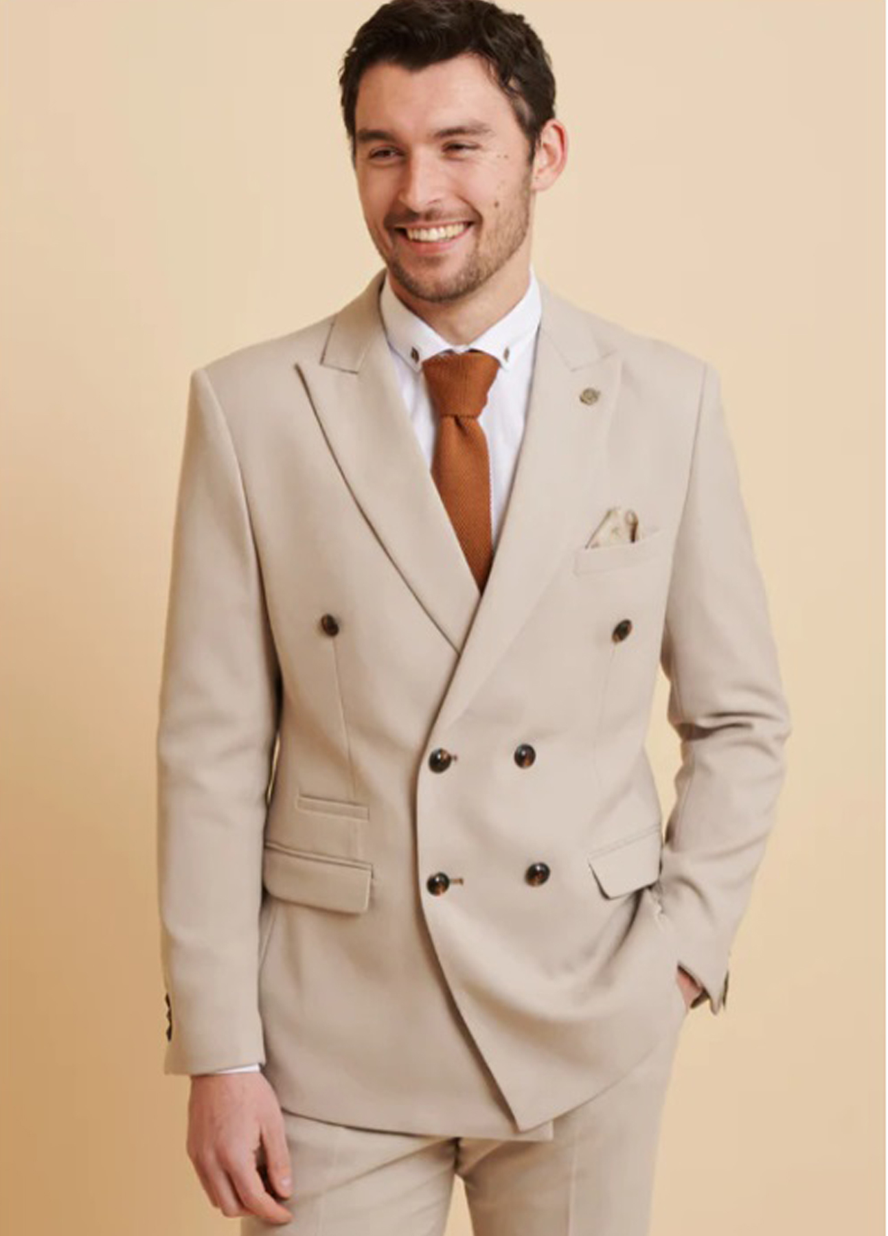 Marc Darcy HM5 Stone Double Breasted Check 2 Piece Suit - Image 3