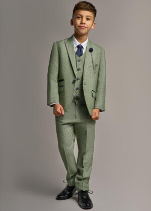 Cavani Boys Caridi Sage Green Check 3 Piece Suit