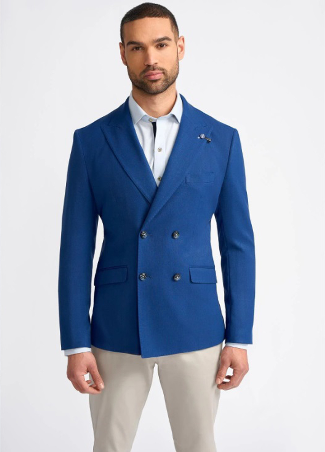 Cavani Double Breasted Contrast Blue & Ecru 2 Piece Suit - Image 2