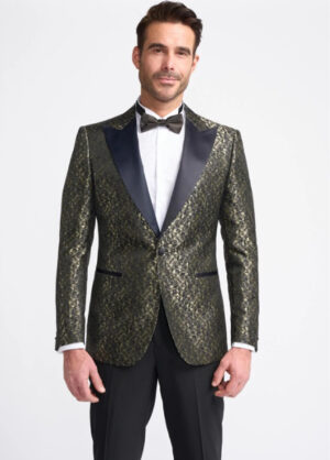 Cavani Toros Gold Patterned Peaked Lapels Slim Fit Blazer