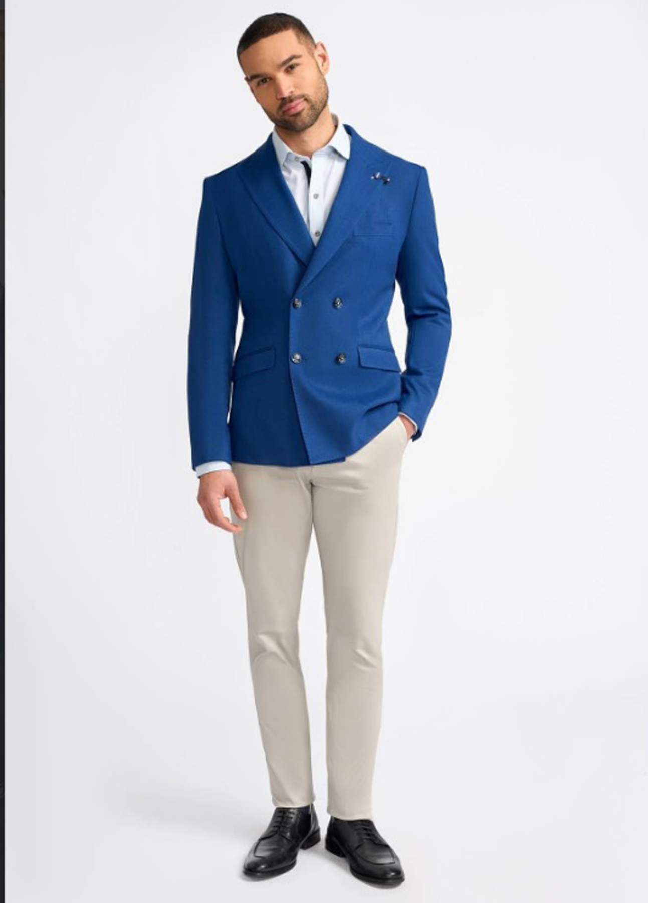 Cavani Double Breasted Contrast Blue & Ecru 2 Piece Suit