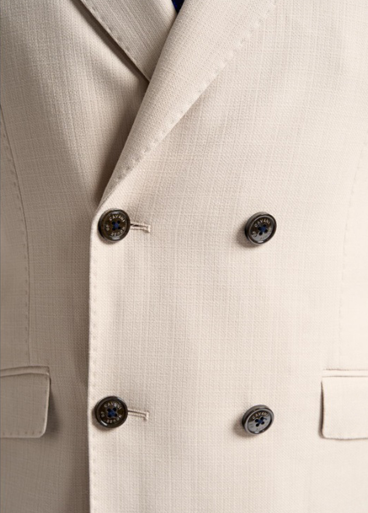 Cavani Double Breasted Contrast Cream & Blue 2 Piece Suit - Image 6