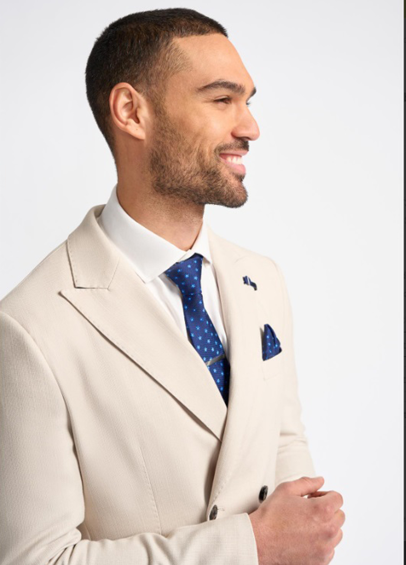 Cavani Double Breasted Contrast Cream & Blue 2 Piece Suit - Image 5