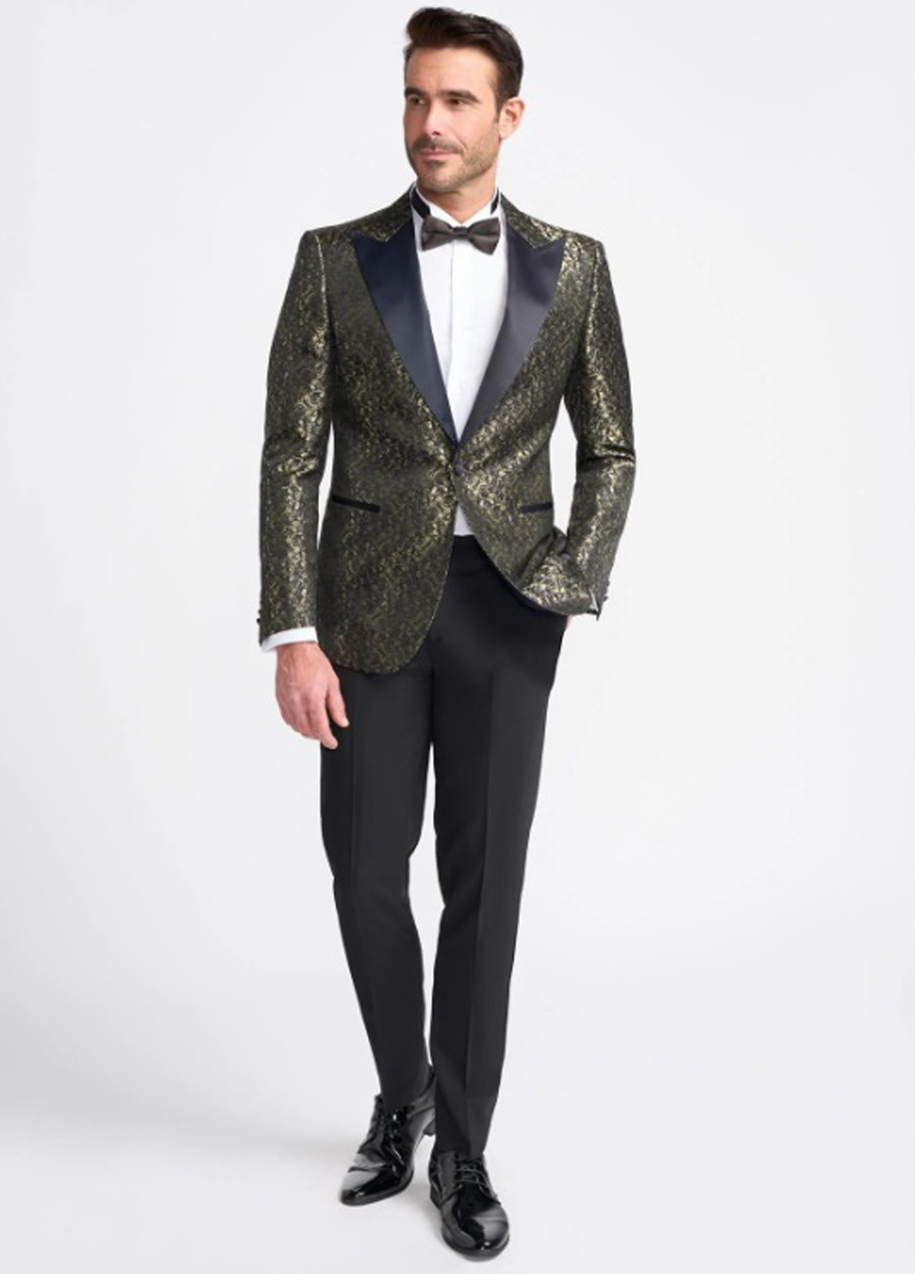Cavani Toros Gold Patterned 2 Piece Contrast Slim Fit Suit