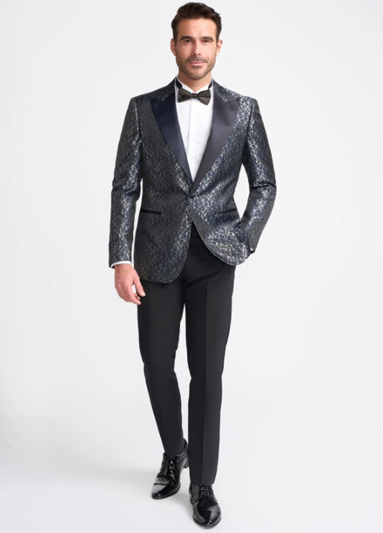 Cavani Toros Navy Patterned 2 Piece Contrast Slim Fit Suit