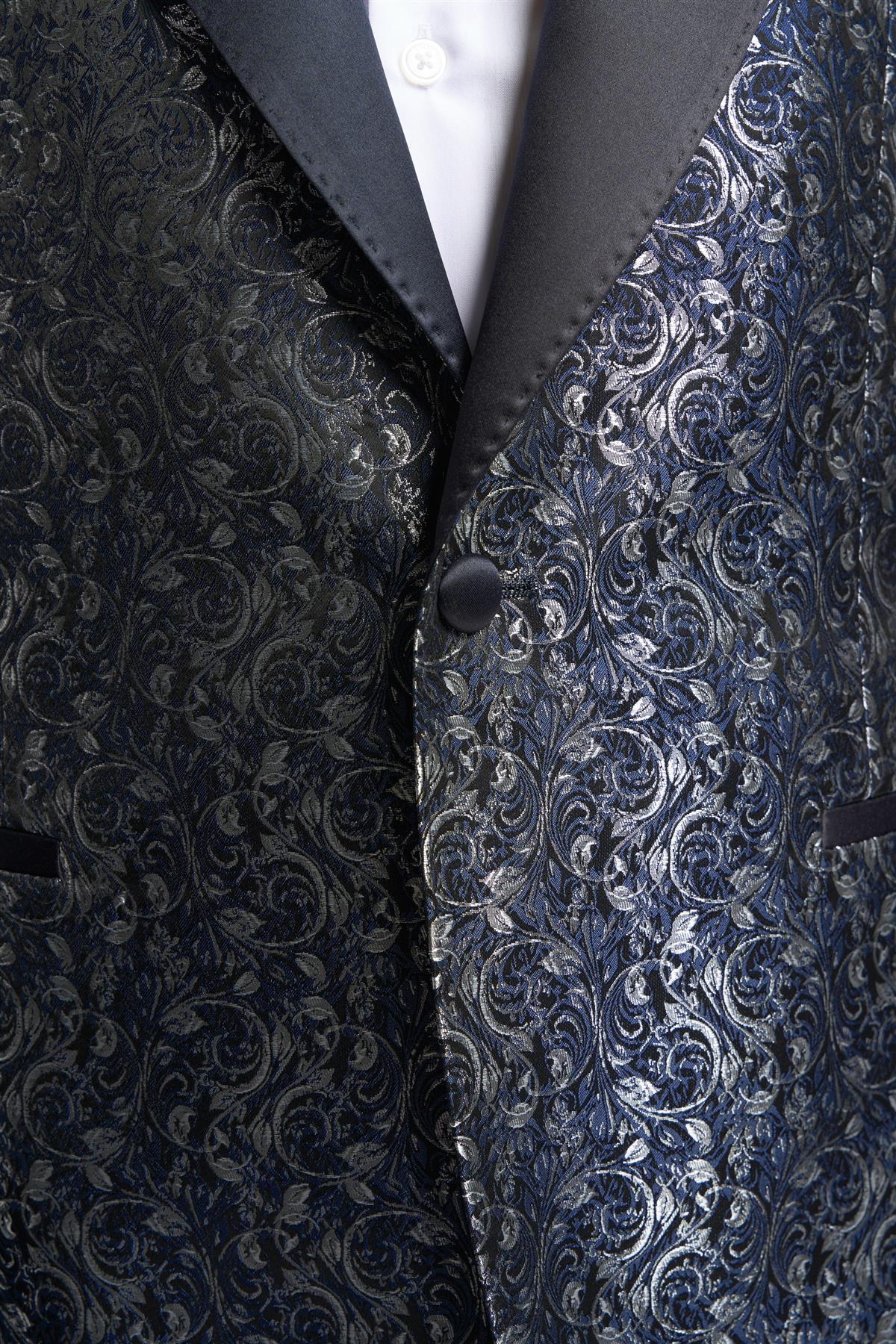 Cavani Toros Navy Patterned 2 Piece Contrast Slim Fit Suit - Image 4