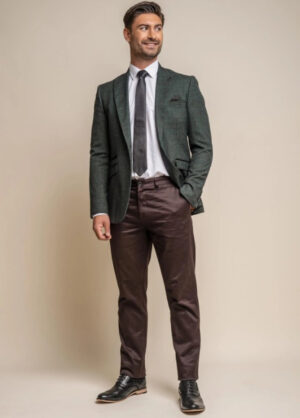 Cavani Caridi Olive Blazer 2 Piece Contrast Suit Brown Chino's